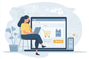 Obraz premium an online shopping app interface with two arrows, one pointing to the left and another arrow pointing to the right, in a blue color palette Generative AI