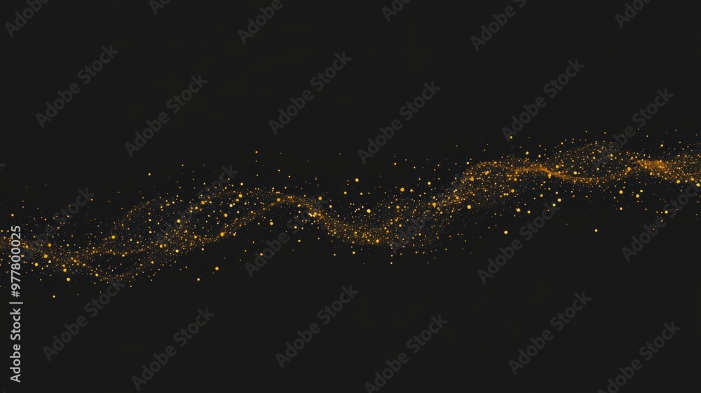 Poster mesmerizing display of golden dots drifts across an endless black void, forming intricate cosmic sha