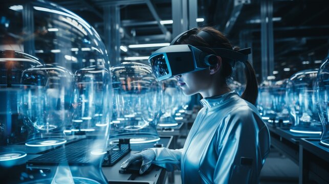 Automated factory creating VR environments with advanced tech and skilled labor