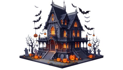 Fototapeta premium Halloween spooky house 3d design isolated on white background