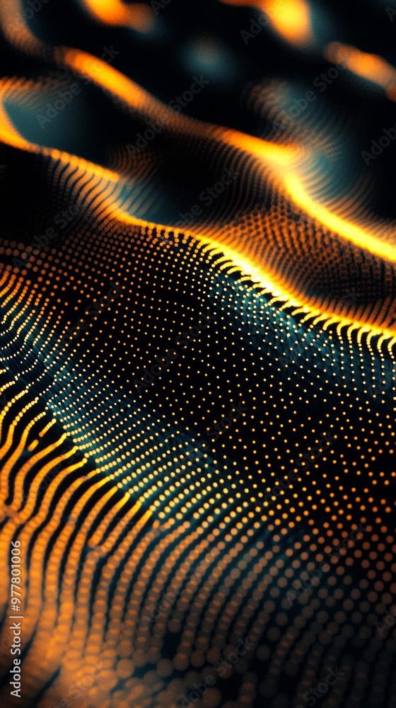 Poster mesmerizing arrangement of golden particles spirals into a vortex against a deep black backdrop, rad