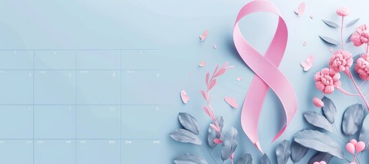 Breast Cancer Prevention Month Digital Ad Banner with Pink Ribbon and Calendar Reminders