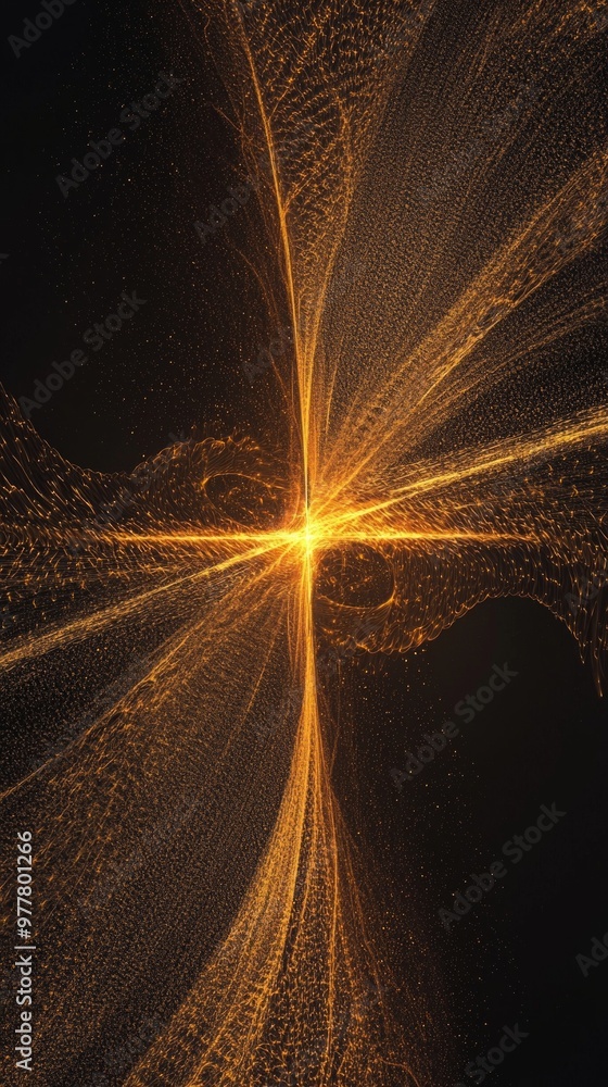 Aufkleber mesmerizing swirl of golden particles forms a captivating vortex against a deep black backdrop, radi