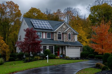 Modern Solar Panels Installed On A Suburban Middle-class Home In New Jersey, Solar Photography, Solar Powered Clean Energy, Sustainable Resources, Electricity Source, New Jersey Solar Installation