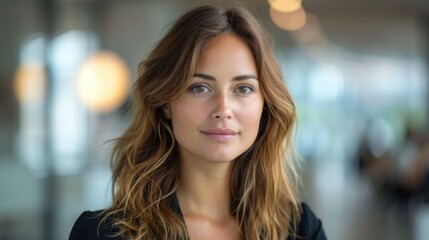 Obraz premium Woman with long hair and a black shirt, business professional