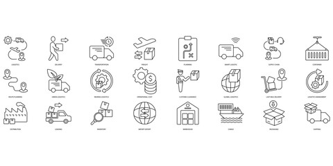 Logistics icons set. Set of editable stroke icons.Set of Logistics