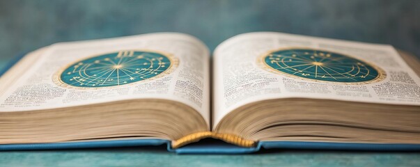 Close-up of a daily horoscope page on an open book, detailed and engaging