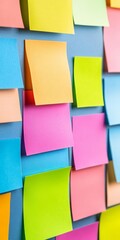 Close-up of daily horoscope notes on a colorful sticky note board, fun and creative