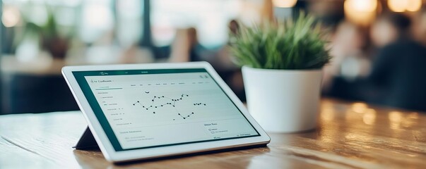 Daily horoscope notification on a tablet in a busy cafe, modern and relatable