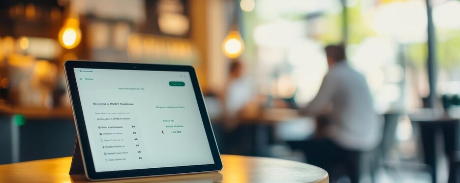 Daily horoscope notification on a tablet in a busy cafe, modern and relatable