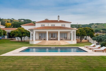 Fototapeta premium Luxury Villa with Pool and Lush Landscape