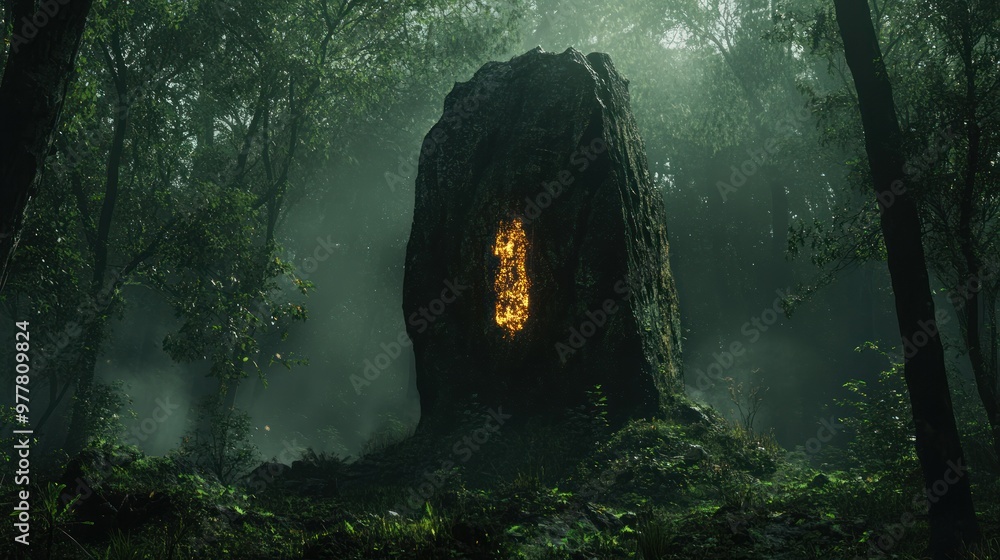 Canvas Prints Glowing Portal Within a Dark Forest Stone