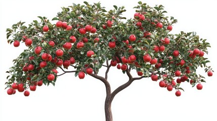 Fototapeta premium A vibrant apple tree laden with ripe red apples, showcasing healthy foliage and a lush appearance in a bright environment.