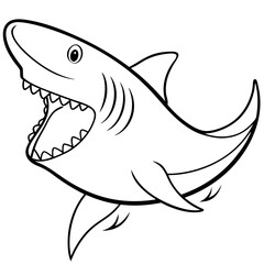 Shark swimming with its dorsal fin breaking the water, sharp teeth visible vector