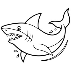 Shark swimming with its dorsal fin breaking the water, sharp teeth visible vector