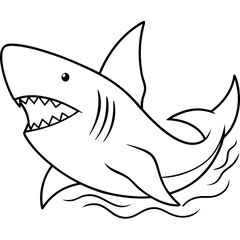 Shark swimming with its dorsal fin breaking the water, sharp teeth visible vector