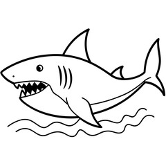 Fototapeta premium Shark swimming with its dorsal fin breaking the water, sharp teeth visible vector