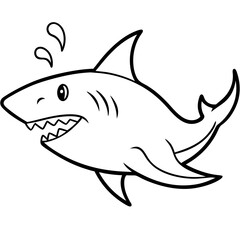 Shark swimming with its dorsal fin breaking the water, sharp teeth visible vector