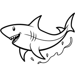 Fototapeta premium Shark swimming with its dorsal fin breaking the water, sharp teeth visible vector