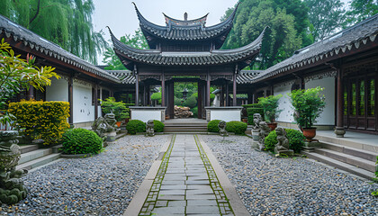 Fototapeta premium Chinese style architecture. Picture made from gravel
