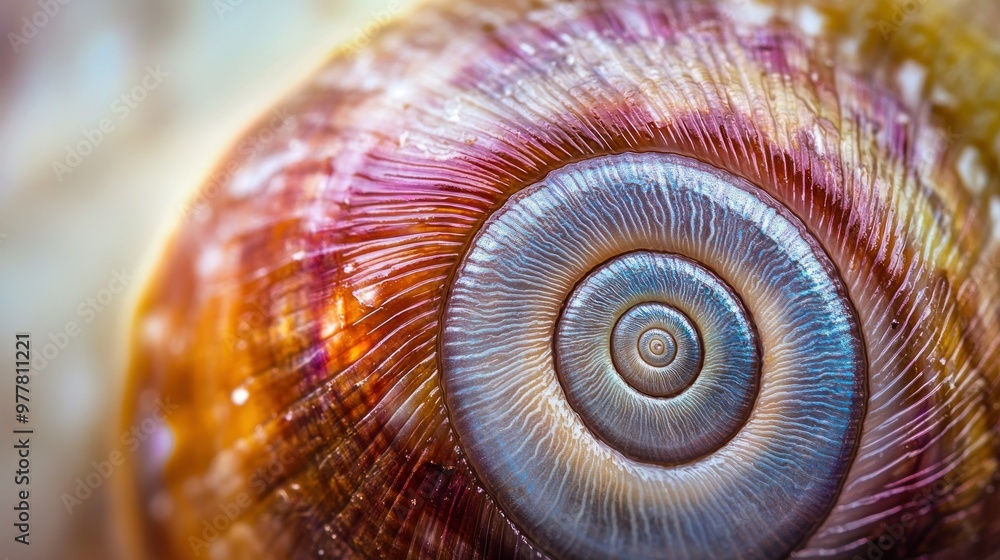 Poster close-up of a multicolored snail shell with a spiral pattern