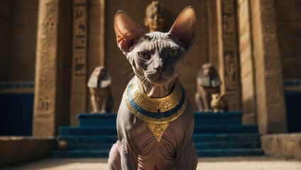 A cat wearing a gold necklace