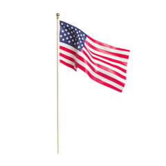 Waving American flag on a flagpole, symbolizing patriotism and national pride, perfect for various themed projects. PNG file, Transparent background.