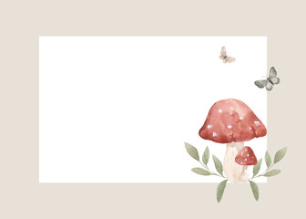Autumn frame. Frame with mushrooms. Festive events. Wedding invitation. Greeting card. Vintage watercolor. Event. Scrubbooking. Poster, album. Forest motifs. Autumn. November, October.