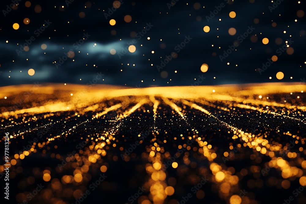 Poster abstract background with golden light streaks and bokeh effect