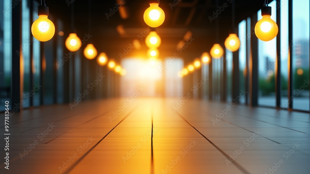 Poster sleek product presentation showcasing an abstract backdrop featuring a vanishing point with rows of 