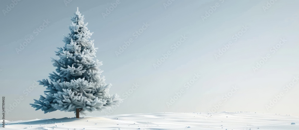 Poster christmas tree covered in snow. copy space image. place for adding text and design