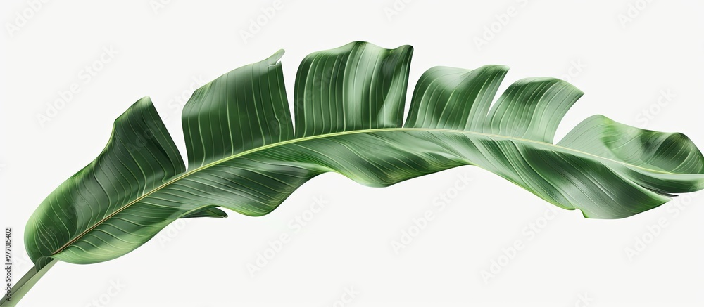 Poster banana leaf set against a white background. copy space image. place for adding text and design