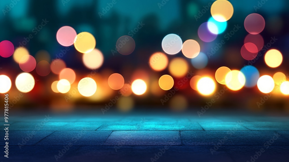 Poster overview product presentation showcasing an abstract backdrop with mosaic of defocused urban lights 