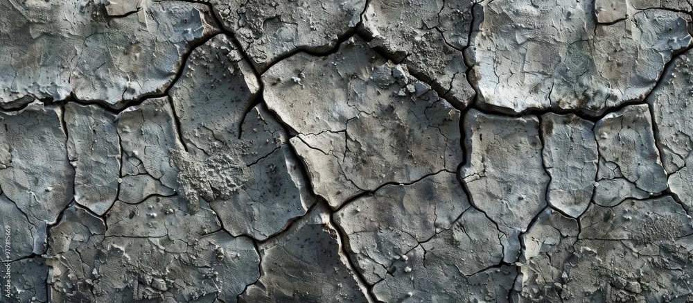 Poster photorealistic seamless texture pattern of aged concrete walls featuring cracks in high resolution. 