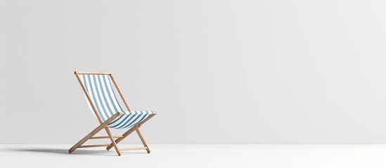 One striped beach chair alone on a white background. Copy space image. Place for adding text and design
