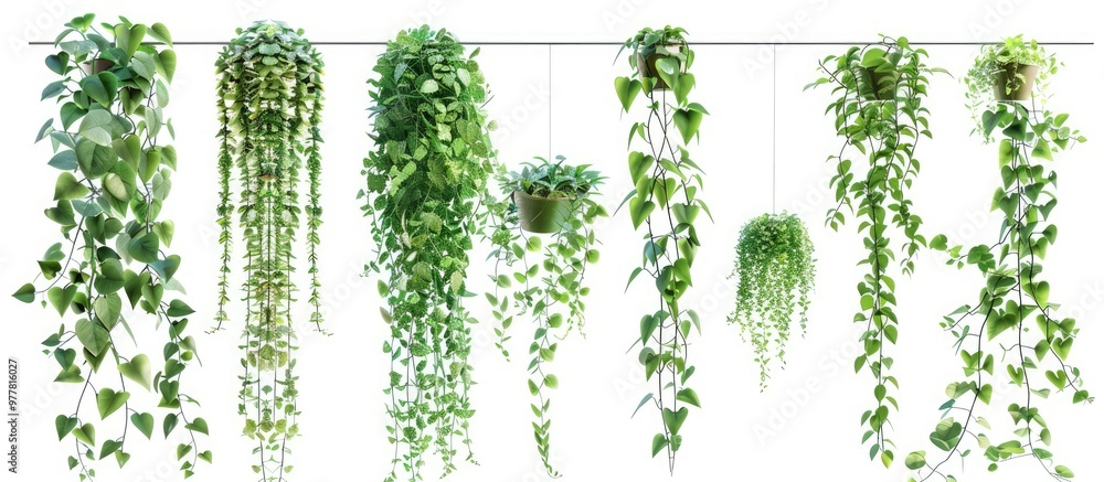Poster green hanging plant collection isolated on white background. copy space image. place for adding text