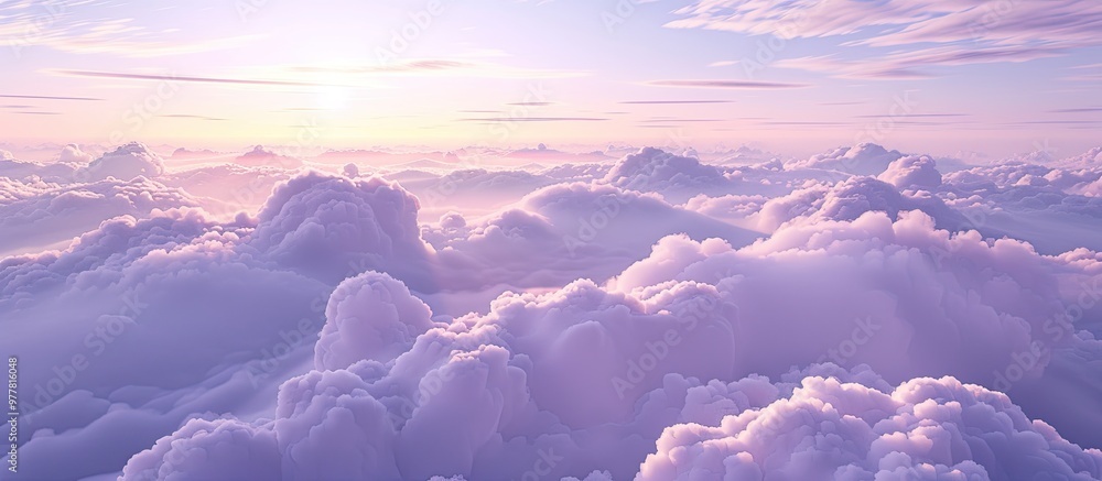Poster beautiful purple sky at twilight with soft fluffy clouds. copy space image. place for adding text an