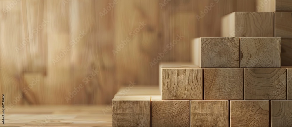 Aufkleber wood block stacking as a step staircase represents a business concept for achieving growth and succe