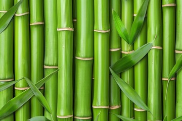 Fototapeta premium An image of a tranquil bamboo grove with tall bamboo shoots swaying gently in the breeze, offering a serene and peaceful retrea