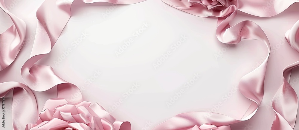 Poster decorative frame created with a satin ribbon rose the backdrop for the text top view. copy space ima