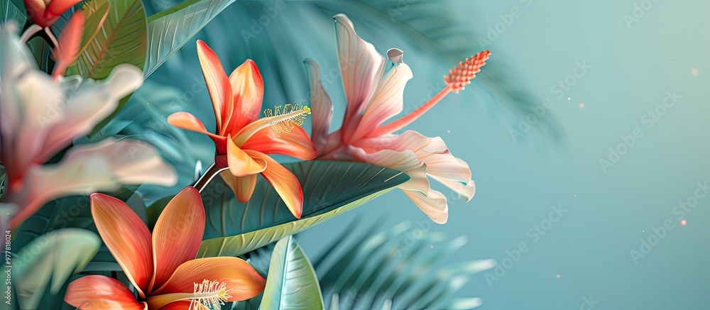 Aufkleber lovely tropical blooms. copy space image. place for adding text and design