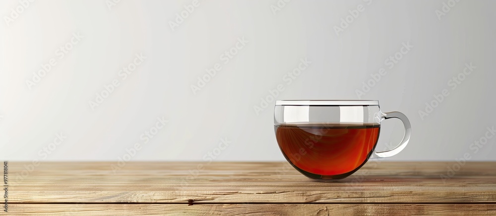 Aufkleber a glass cup of fragrant black tea on a wooden table set against a white background room for text. co