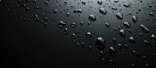 Water droplets on black glass Background for text or design. Copy space image. Place for adding text and design