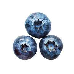 Naklejka premium Three ripe blueberries are forming a pyramid on a white background