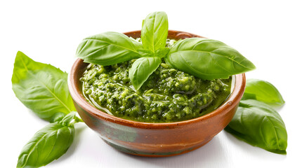 Fresh tasty pesto sauce isolated on white