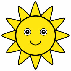 a cute, cartoon sun with rays of light radiating outward, featuring a smiling face in the center.
