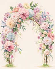 Naklejka premium Floral arch of roses and peonies in pastel colors