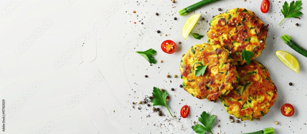 Aufkleber summer zucchini fritters. copy space image. place for adding text and design