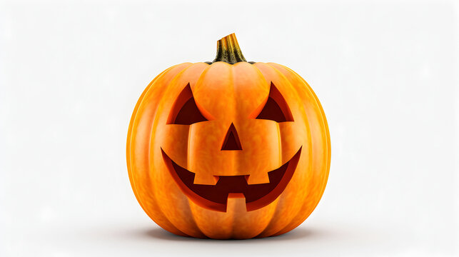 A carved pumpkin featuring an iconic smiling face, showcasing traditional Halloween spirit. Its vibrant orange color stands out, highlighting festive decorations