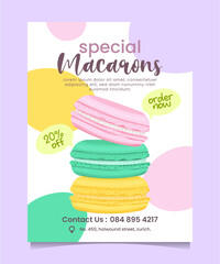 Macaron cookies poster, sale poster, template, banner, colourfull